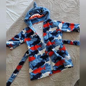 Shark Patterned Kids Hoodie Towel Robe - Blue, Red, White